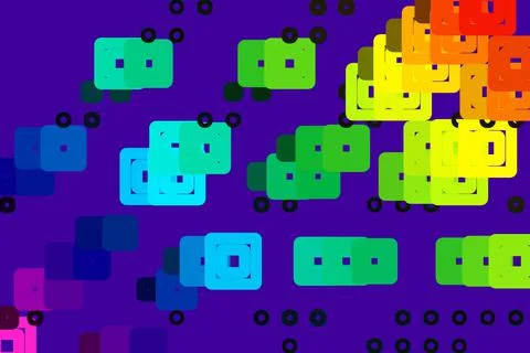 Purple background with colorful square particles. Stock Illustration