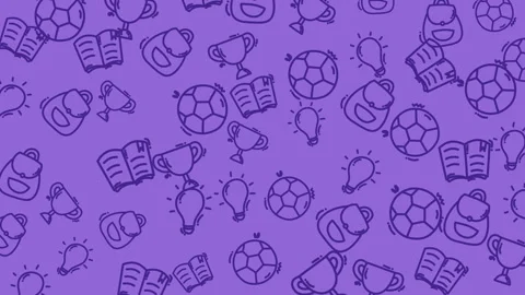 Purple background with doodled school and sports icons Video stock 335834537
