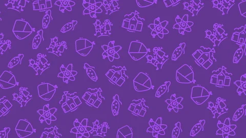 Purple background features glowing school-themed icons Stock Footage 335316287