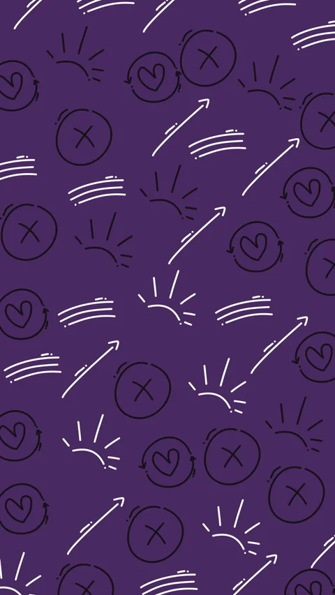 Purple background features playful, hand-drawn icons Video stock 335413756