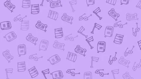 Purple background features repeating retro gadget icons Stock Footage 335710700
