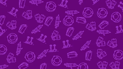 Purple background filled with beach toy icons Stock Footage 335834641
