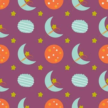 A purple background with a pattern of stars and a moon Stock Illustration