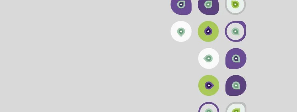 Purple background with repeating circular patterns. Circles vary in colorgree Stock Illustration
