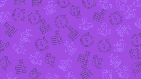 Purple background shows repeating financial icons Video stock 336220992