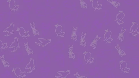 Purple background with whimsical bird and rabbit outlines Stock Footage 337462017