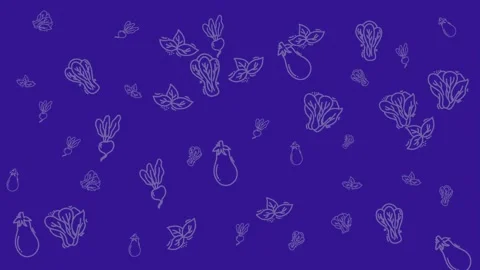 Purple Background with White Hand Drawn Organic Vegetable Pattern Illustration Stock Footage 344909052