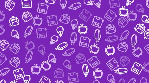 Purple background with white retro tech icons Stock Footage 332404167