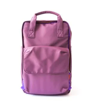Purple backpack on white background for school or tourist traveler concept Stock Photos