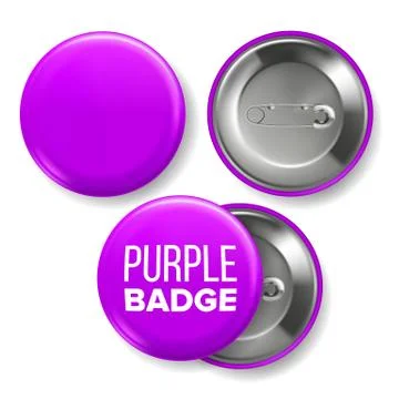 Purple Badge Mockup Vector. Pin Brooch Purple Button Blank. Two Sides. Front Stock Illustration