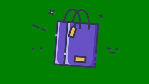 Purple bag green background yellow tag shopping green screen animated chromakey Video stock 314063829