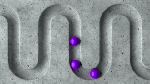 Purple balls rolling in geometry deepening on a marble background Stock Footage 263557667
