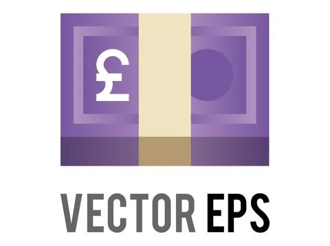 Purple banded stack of UK banknotes cash money pound icon Stock Illustration