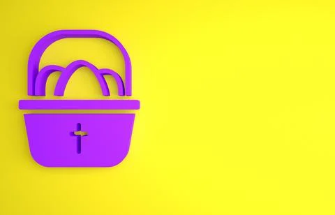 Purple Basket with easter eggs icon isolated on yellow background. Happy East Illustrazione stock