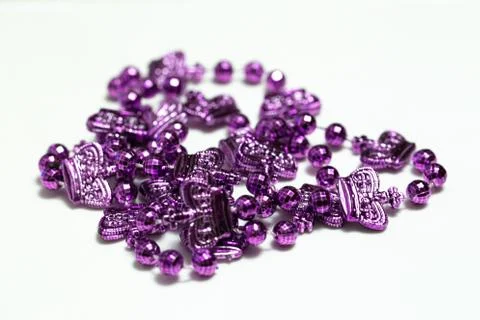 Purple beads on table 스톡 사진
