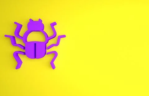 Purple Beetle bug icon isolated on yellow background. Minimalism concept. 3D  Stock Illustration