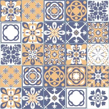 Purple beige pastel seamless pattern, portuguese talavera decoration, vector  Ilustración de archivo