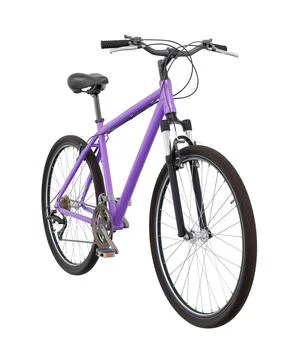 Purple bicycle, front side view isolated on white background, 3D illustration Illustrazione stock