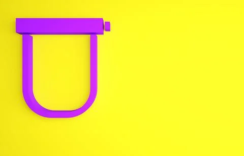 Purple Bicycle lock U shaped industrial icon isolated on yellow background 스톡 일러스트