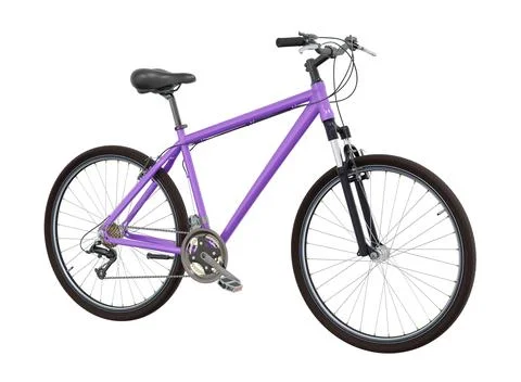 Purple bicycle, side front view isolated on white background, 3D illustration Stock Illustration