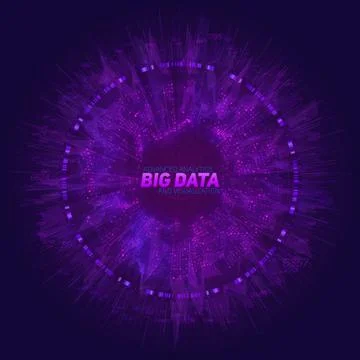 Purple Big data circular visualization. Futuristic infographic. Information a Illustrazione stock