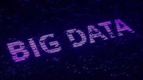Purple BIG DATA words made with flying luminescent particles. Loopable 3D Illustrazione stock