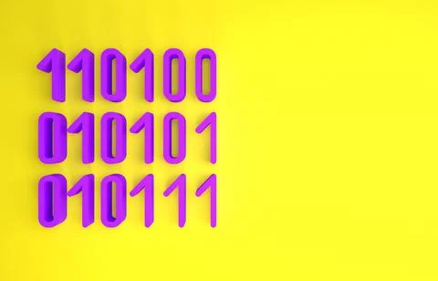 Purple Binary code icon isolated on yellow background. Minimalism concept. 3d Stock Illustration