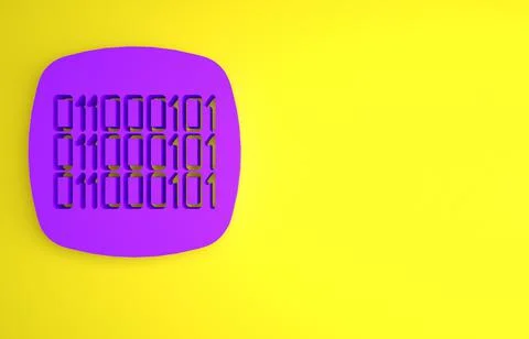 Purple Binary code icon isolated on yellow background. Minimalism concept. 3D Stock Illustration