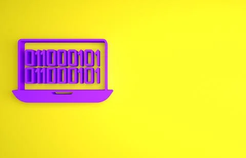 Purple Binary code icon isolated on yellow background. Minimalism concept. 3D Stock Illustration