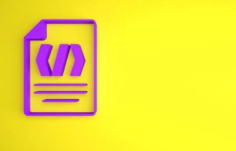 Purple Binary code icon isolated on yellow background. Minimalism concept. 3D Stock Illustration