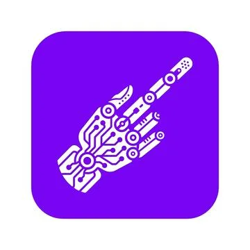 Purple bionic hand showing index finger pointing upwards. Stock Illustration