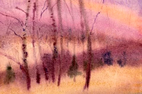Purple birch forest Stock Illustration