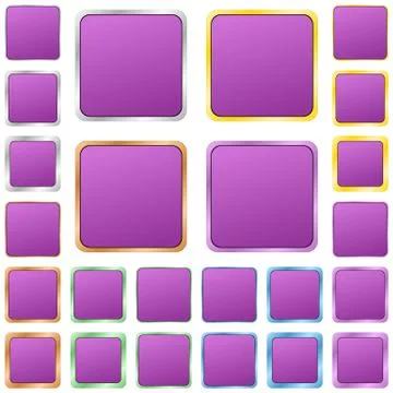 Purple blank square metal button set イラスト素材