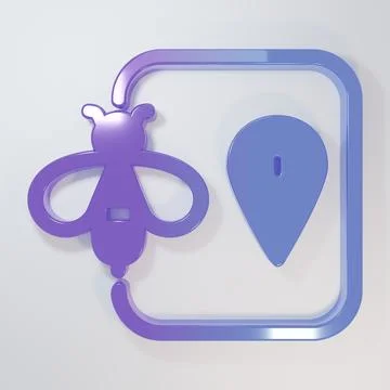 Purple-blue Bee location map pin pointer icon isolated on grey background. .. 스톡 일러스트