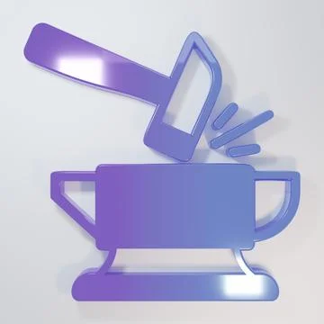 Purple-blue Blacksmith anvil tool and hammer icon isolated on grey backgrou.. イラスト素材