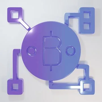 Purple-blue Blockchain technology Bitcoin icon isolated on grey background... 库存插图