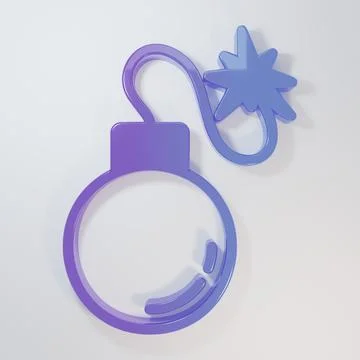 Purple-blue Bomb ready to explode icon isolated on grey background. Minimal.. イラスト素材