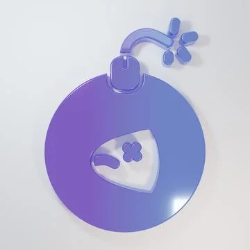 Purple-blue Bomb ready to explode icon isolated on grey background. Minimal.. Illustrazione stock