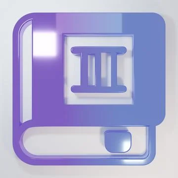 Purple-blue Book icon isolated on grey background. Third volume. Minimalism.. Illustrazione stock