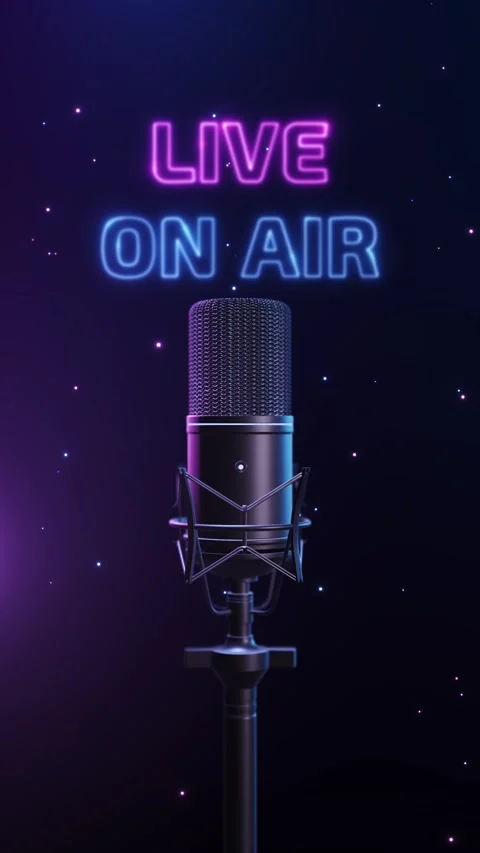 Purple Blue Broadcast Studio Opening with Live Sign Stock Footage 342640079