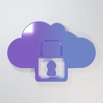 Purple-blue Cloud computing lock icon isolated on grey background. Security.. 스톡 일러스트