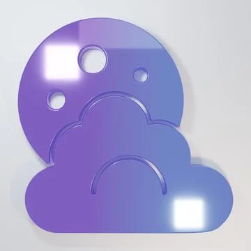 Purple-blue Cloud with moon icon isolated on grey background. Cloudy night .. Stock Illustration