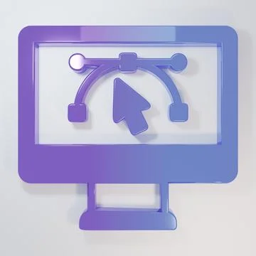 Purple-blue Computer display with  design program icon isolated on isolated.. Stock Illustration
