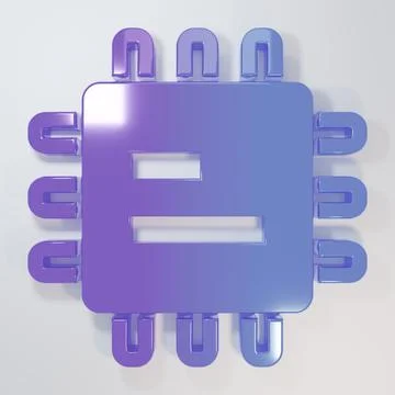 Purple-blue Computer processor with microcircuits CPU icon isolated on grey.. Illustrazione stock