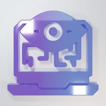 Purple-blue Computer vision icon isolated on grey background. Technical vis.. Illustrazione stock