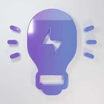 Purple-blue Creative lamp light idea icon isolated on grey background. Conc.. Stock Illustration