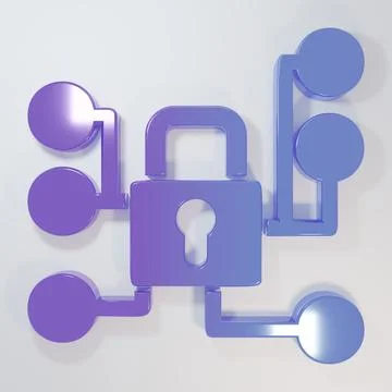 Purple-blue Cyber security icon isolated on grey background. Closed padlock.. Stock Illustration