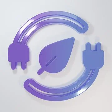 Purple-blue Electric saving plug in leaf icon isolated on grey background. .. Stock Illustration