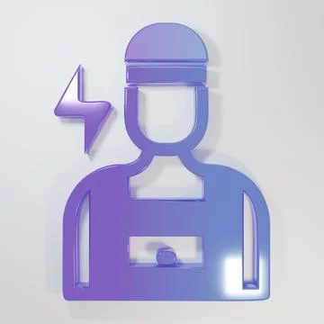 Purple-blue Electrician technician engineer icon isolated on grey backgroun.. Stock Illustration