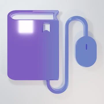 Purple-blue Electronic book with mouse icon isolated on grey background. On.. Illustrazione stock